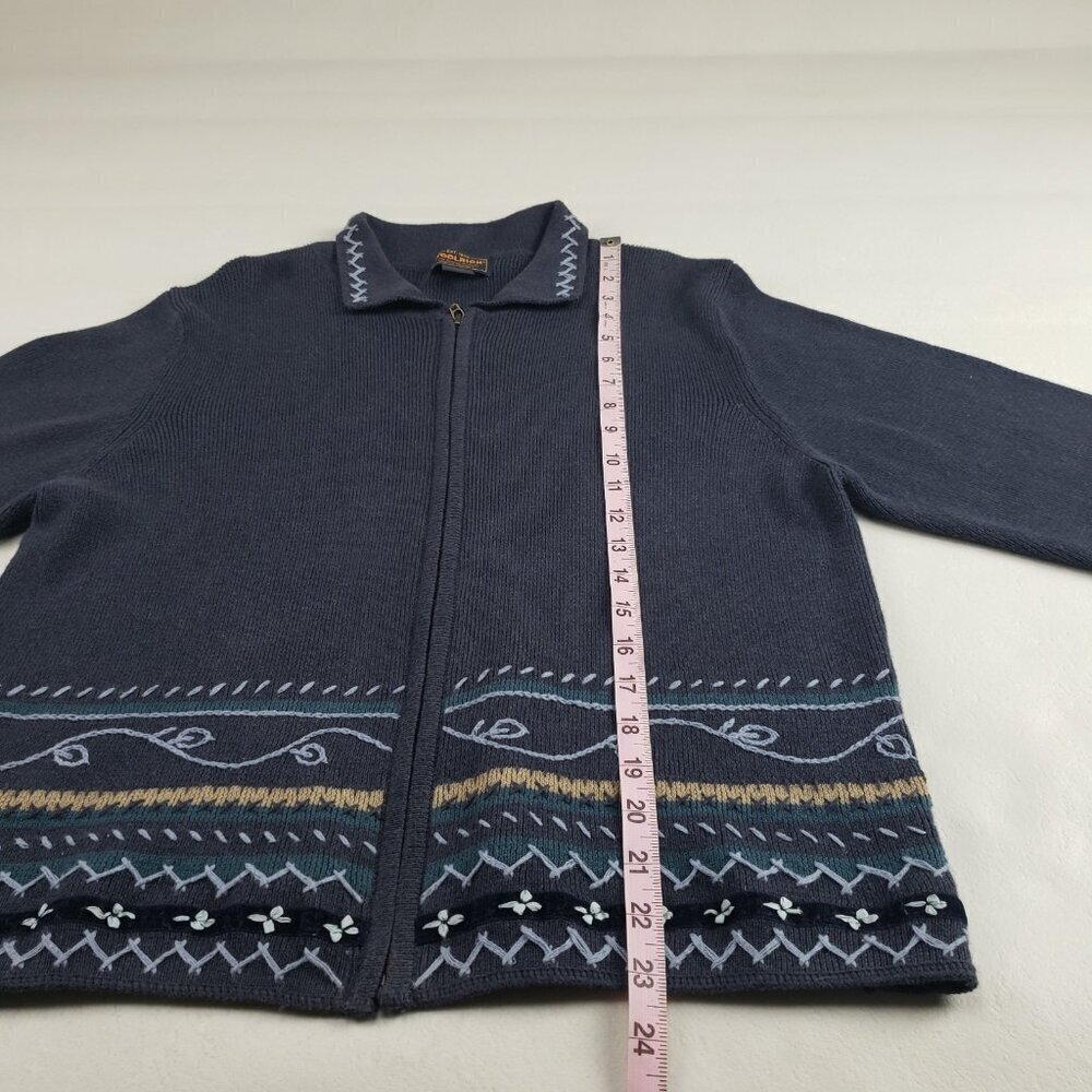Vintage Woolrich Embroidered Sweater Women Large Blue Full Zip Cardigan Grandma - Picture 10 of 12